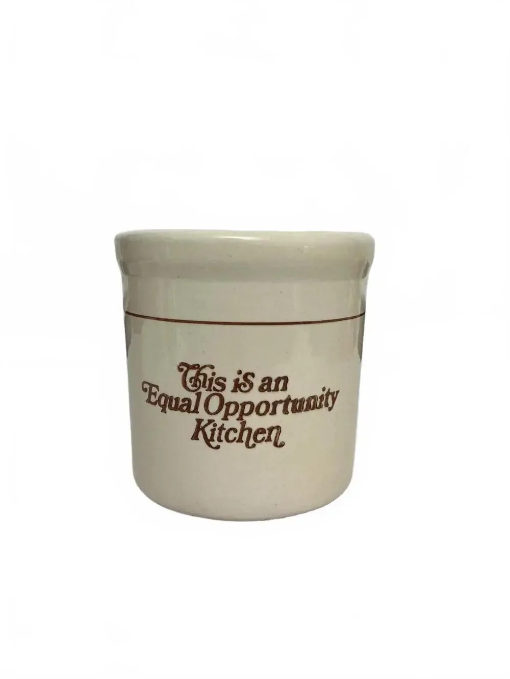 Vintage 1970s Ceramic Kitchen Crock 'This is an Equal Opportunity Kitchen'